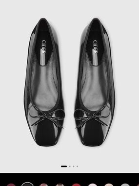 NWT. Cider Black Patent Square-Toe Ballet Flats with Bow